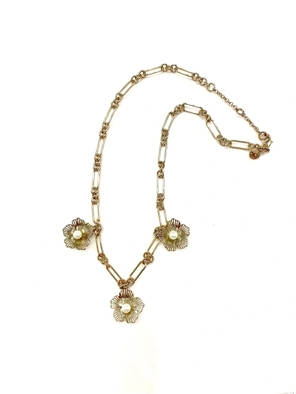J. Crew Delicate Gold Floral Pearl Necklace